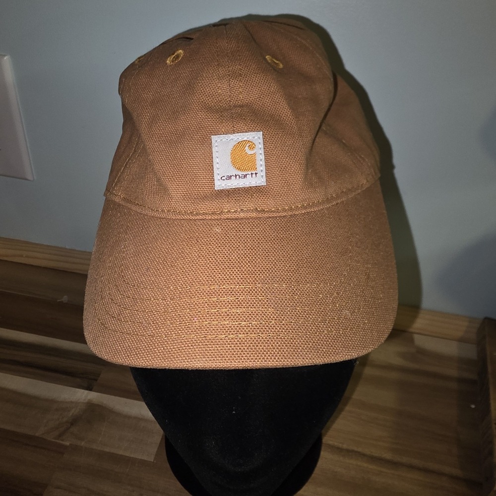 Carhartt Toddler Brown Canvas Baseball Cap‎ Elastic Back Logo Patch Hat